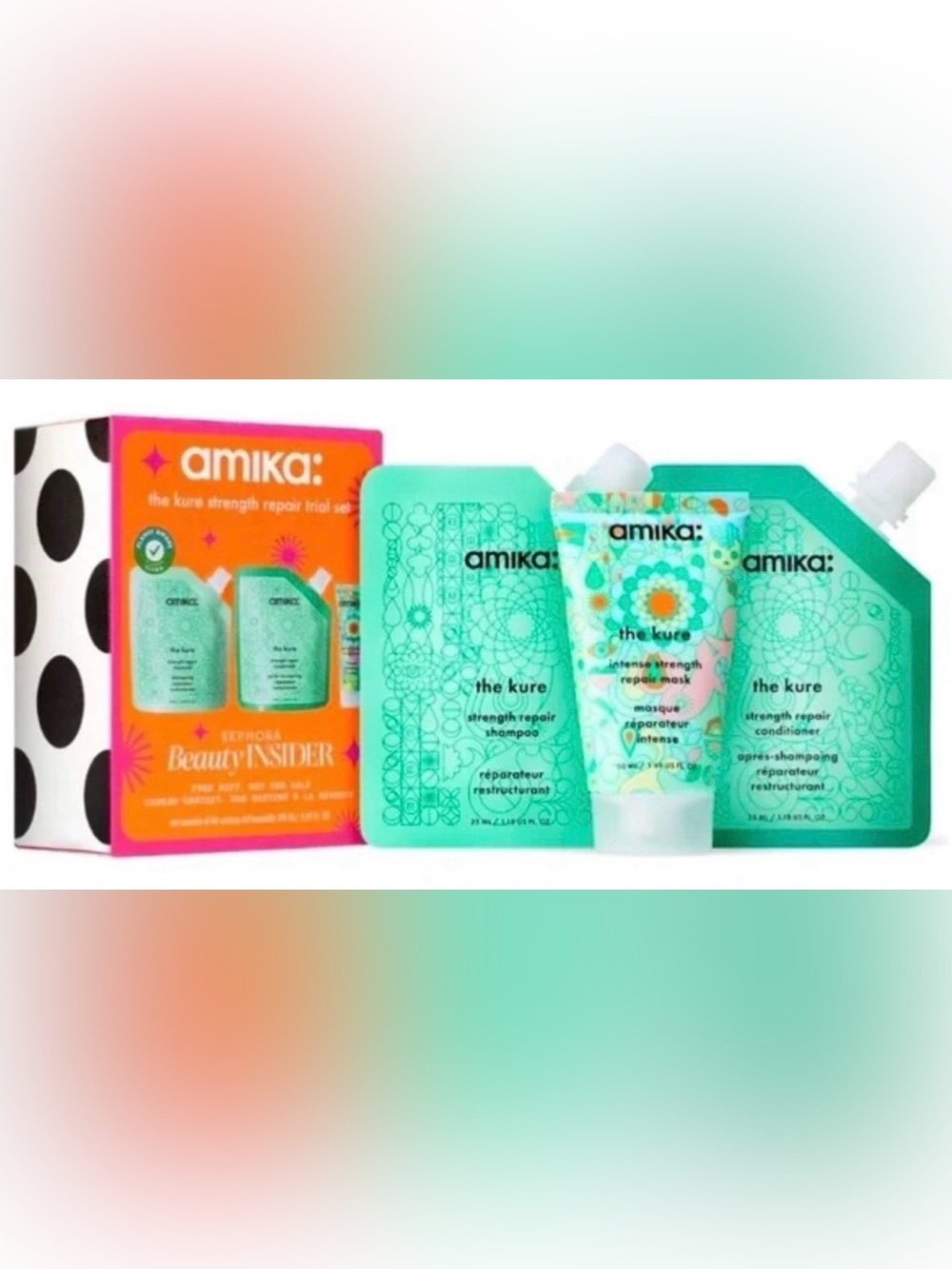 amika The Kure Strength Repair  Hair Trio - Mint Green travel size